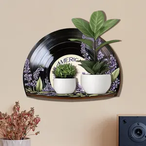1pc Wooden Vinyl Record Wall Decor, American Lavender Floral Album Posters Wall Storage Shelf, Vintage Records Wall Decor for Bedroom Living Room, Plant Lover Gift, Rustic Record Decor Home Decoration
