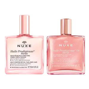 NUXE Huile Prodigieuse Duo – Floral & Floral Gold Dry Oils (1.6 fl oz Each) | Luxurious Multi-Purpose Glow for Face, Body & Hair | Beauty Gift
