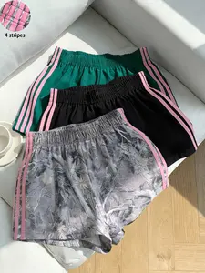 3 pieces, thin four bar quick drying breathable sports shorts for women's summer retro casual elastic waist wide leg shorts # 3 shorts, # PinkStripe shorts # Y2K fashion # sports shorts # elastic waist shorts # home pants Tree Print Shorts