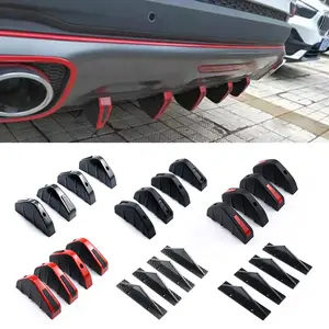 4pcs Universal Carbon Fiber Car Modified Rear Bumper Diffuser Spoiler Black&Red ABS Rear Bumper Lip Diffuser Anti-collision