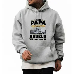 Men's Black Ribbed Hem Cotton Hoodie - Slimming, Aesthetic, Casual Tops, Smooth Fabric, Golden Accents, "Being a Dad is a Privilege, Being a Grandfather is Priceless" Print, Trench Design, Ideal Grandfather Gift for Family Celebrations