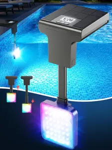 LightHacker Outdoor Solar Pool Light for Inground Pools - 10 Modes, LCD Thermometer, 10+ Hours Runtime, 9 Adjustable Lengths, 2 Mounting Options, IP68 Waterproof, 1 Pack, Garden Decor