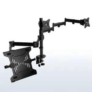 Dual Monitor + Single Laptop Desk Mount - Up to 27" Screens, 15.6" Laptops