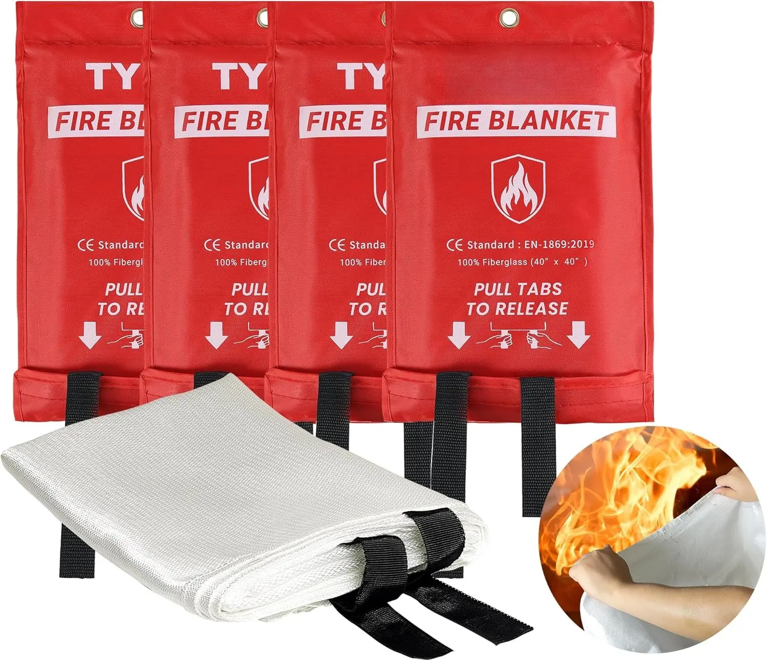 Fireproof Emergency Survival Supplies Fire Blanket, 4-Pack 40x40in High Heat Resistant Fire Suppression Blankets for Home Safety, Kitchen Use, Fireproof Blanket