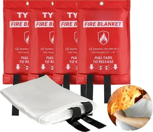 Fireproof Emergency Survival Supplies Fire Blanket, 4-Pack 40x40in High Heat Resistant Fire Suppression Blankets for Home Safety, Kitchen Use, Fireproof Blanket