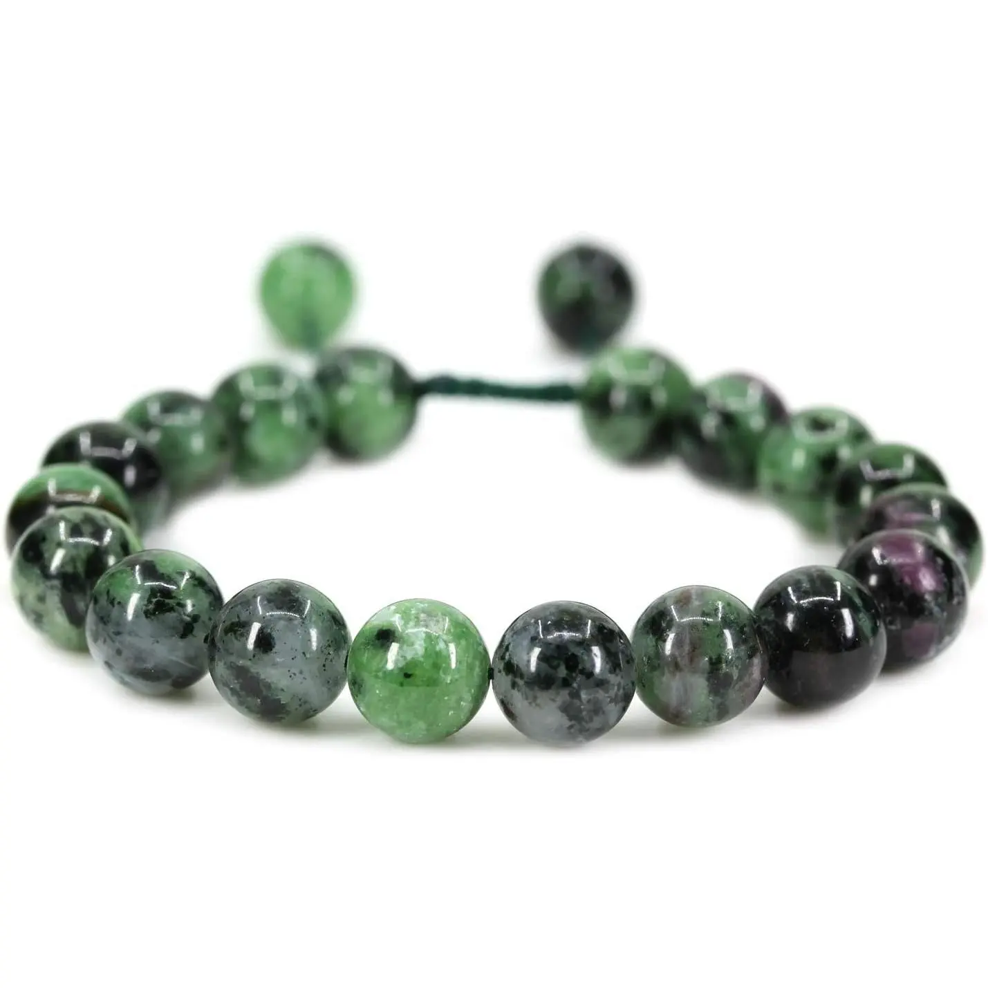 Angelstones Handmade Gemstone 10mm Ruby in Zoisite Round Beads Adjustable Braided Macrame Tassels Chakra Reiki Bracelets 7-9 inch Unisex