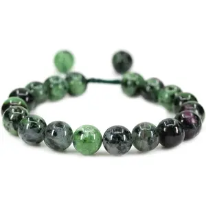 Angelstones Handmade Gemstone 10mm Ruby in Zoisite Round Beads Adjustable Braided Macrame Tassels Chakra Reiki Bracelets 7-9 inch Unisex