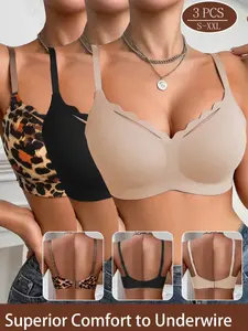 3-Pack Women's Seamless Bra Set, Breathable Stretchy Comfort, Adjustable Straps, Three-Row Buckle Closure, Soft Support, Elegant Lingerie