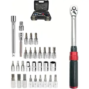 1/4" Drive Click Torque Wrench Set, 2-24 N.m, 32 count Professional Torque Tool Kit with Extension Bar, Adapter, Bits & Portable Case for Bicycle, ,  Maintenance