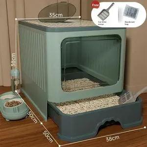 Extra Large Enclosed Cat Litter Box with Foldable Drawer, Odor Control, and Splash-Proof Design - Ideal Cat Bathroom Accessories toilet lid cover gadgets Large Fully Enclosed Cat Litter Box self  cleaning  litter  box