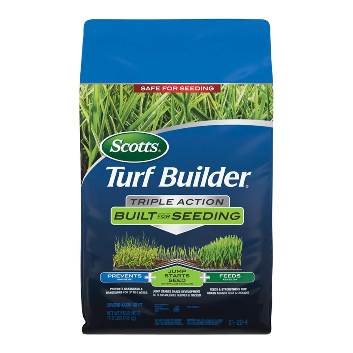 212 MAIN Scotts 7013871 4m Turf Builder Triple Action Outdoor Grass Care Solution - For Seeding, Grass Feed, 17.2 lbs, Prevents Crabgrass, Protects Against Heat & Drought