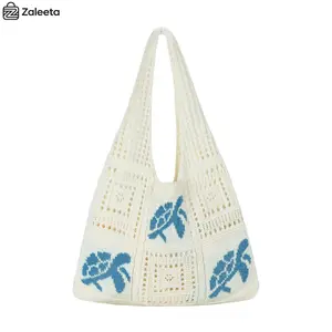Zaleeta Aesthetic Handmade-Style Crochet Tote  - Summer Beach Mesh Shoulder  with Cute Turtle Design, Boho Knitted Travel Purse for Pool, Beach, Shopping & Vacation city bag