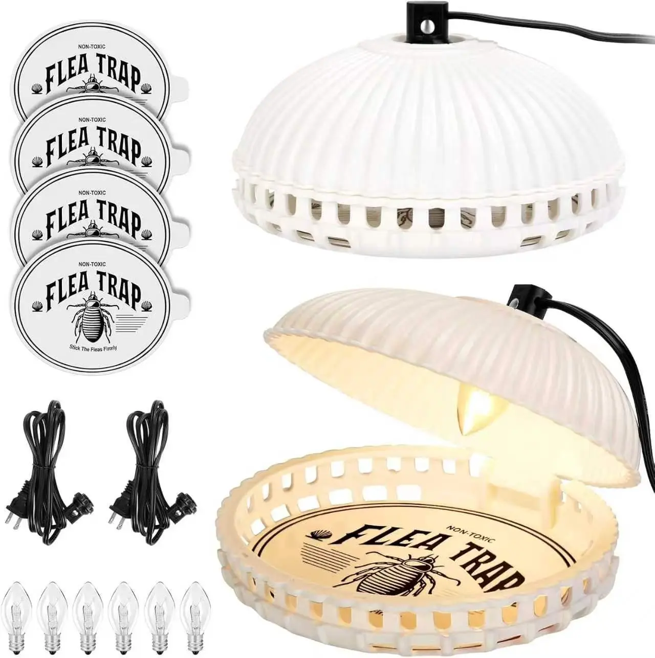2026 New Shell-Style Indoor Flea Trap (2-Pack) with Light – Safe for Kids & Pets – Warm Light, USB-Rechargeable Pest Control Trap for Kitchen, Living Room, Balcony, and Bedroom
