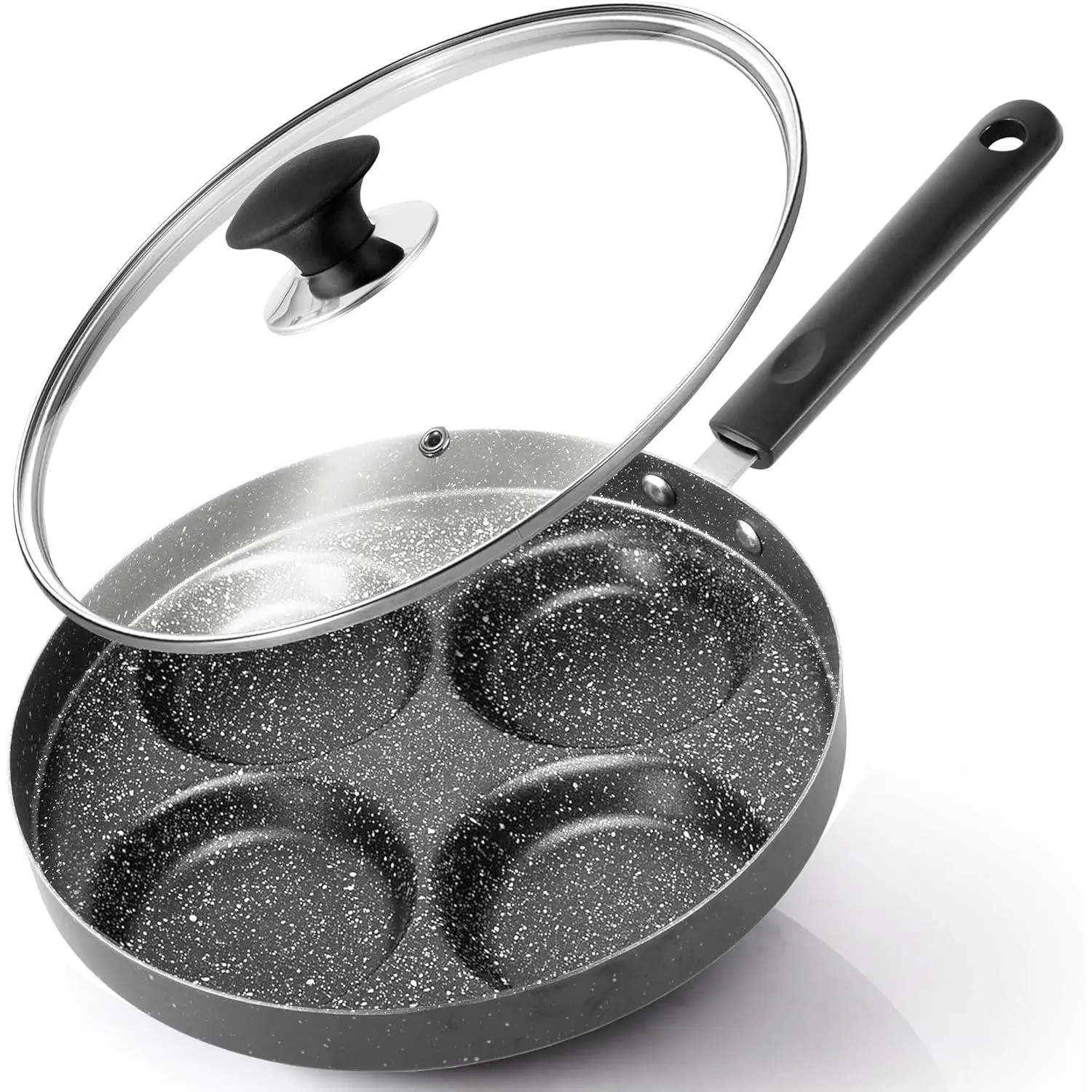 4-Cup Nonstick Egg Frying Pan with Lid, Fried Egg Pan, Omelette Pan, Mini Pancake Pan for Stove Top Gas & Electric, Small Egg Skillet, Breakfast Sandwich Maker
