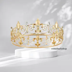 Comebackshop King Crown Royal Gold Tiara Full Round Birthday Costume Party