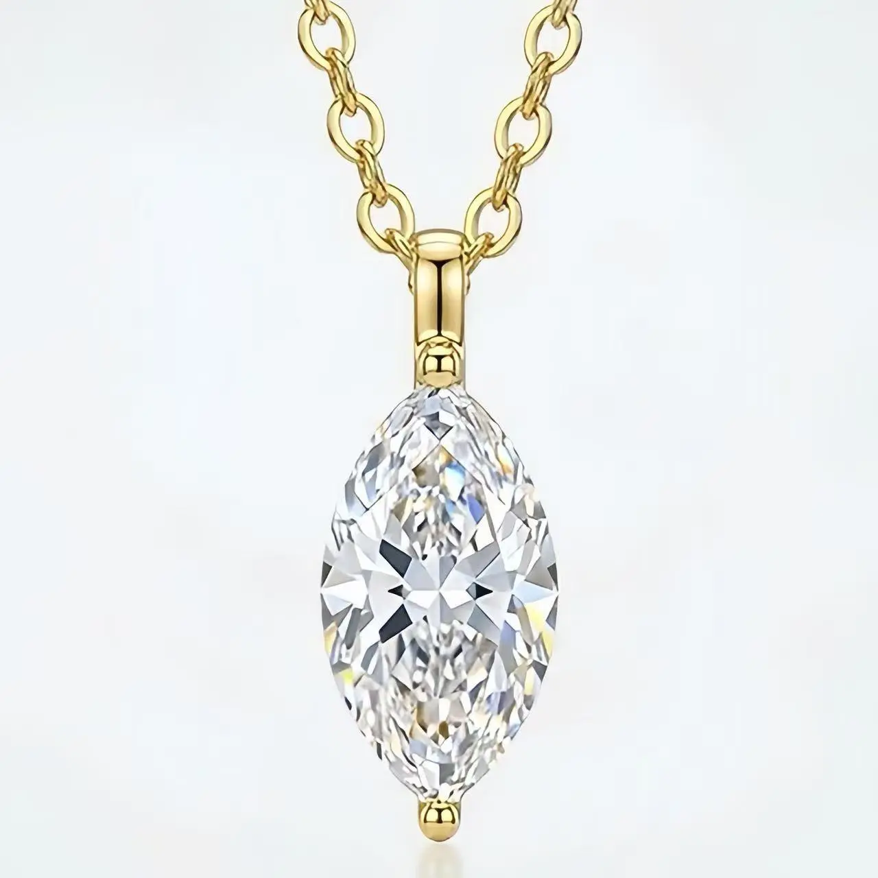 9-K lab-grown diamond, 1 ct, marquise cut — stylish, elegant, light luxury faith necklace for women, collarbone chain, model PWQ05217