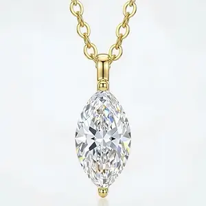 9-K lab-grown diamond, 1 ct, marquise cut — stylish, elegant, light luxury faith necklace for women, collarbone chain, model PWQ05217