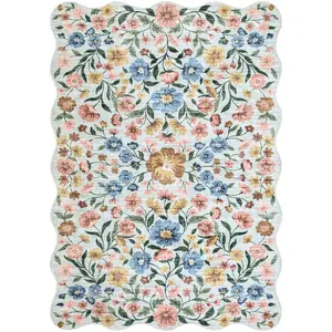 Lavable Floral Scalloped Machine Washable Area Rug