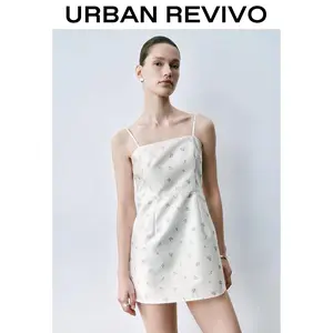 URBAN REVIVO Women's Sleeveless Spaghetti Strap Floral Print A-Line Casual Dress - Spring Apparel for Ladies, Ideal for Cam & Accessories (Style UYU750068)
