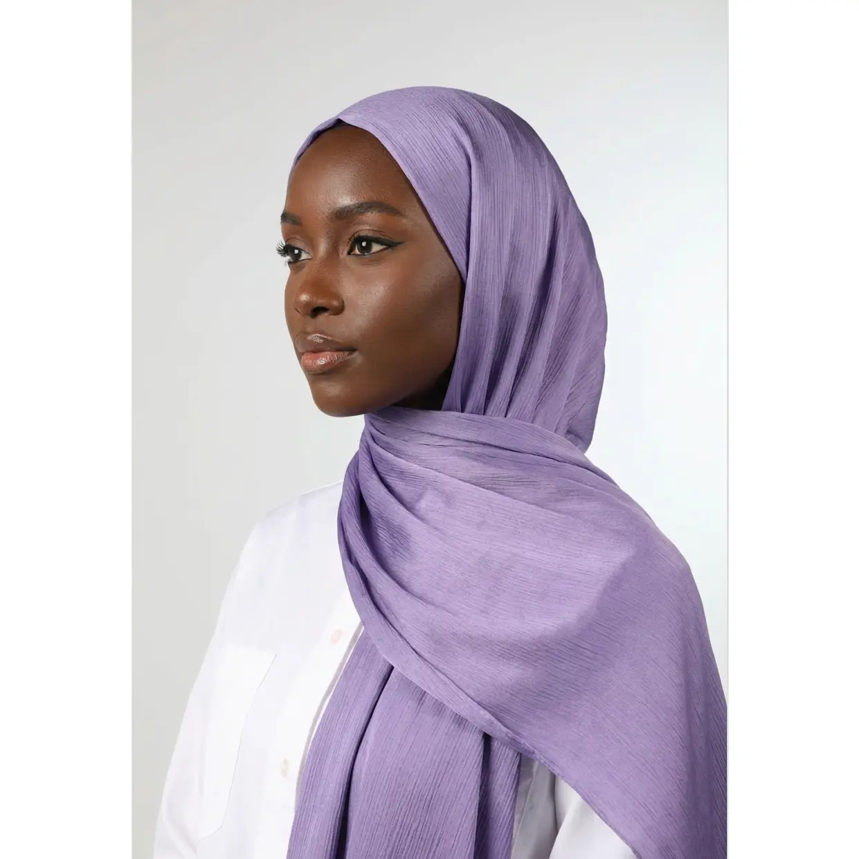 Women's Lavender Mist Pashmina Scarf - Soft Crinkle Silk Crepe Hijab, Lightweight, Breathable, Textured, All Seasons, Effortless Styling, Elegant Fluid Drape, Minimal Slipping