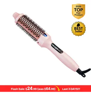 Thermal Brush, Blowout Wavy Boost 1.5 inch Heated Round Brush Look with  LED Display, Dual Voltage, Pink, Less Damage,  Hair Heated Curler Brush,Negative Ions Single,for wavy hair,hairstyling,long-lasting wave,Curling Irons,Detangler Straightening