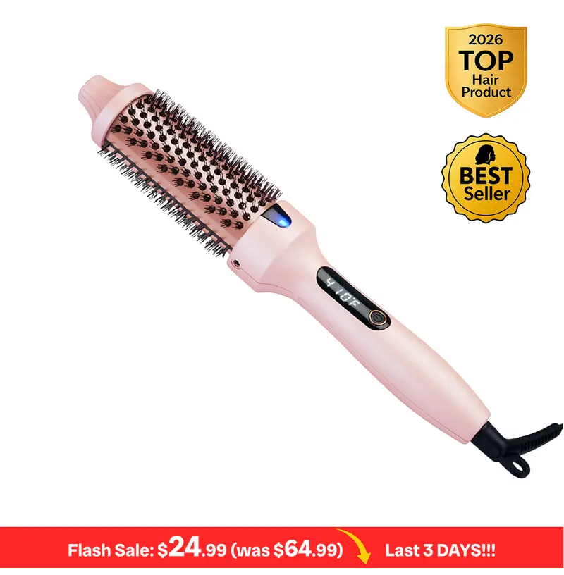 Thermal Brush, Blowout Wavy Boost 1.5 inch Heated Round Brush Look with  LED Display, Dual Voltage, Pink, Less Damage,  Hair Heated Curler Brush,Negative Ions Single,for wavy hair,hairstyling,long-lasting wave,Curling Irons,Detangler Straightening