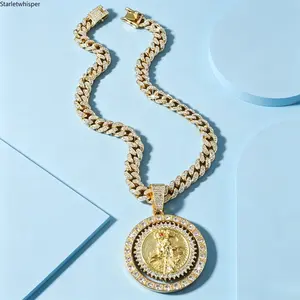 14K Gold Plated Rotating Saint Medal Necklace, Religious Medallion Pendant for Men-Women Faith Jewelry (Sports & Outdoor Accessory)