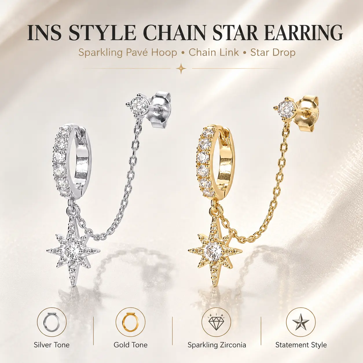 Loysun Sparkling Tassel Hoop Earrings for Women, Trendy Huggie Earrings with Single Row Stones, Chic Dangle Ear Cuffs, Fashion Statement Jewelry for Daily Wear Party Gift