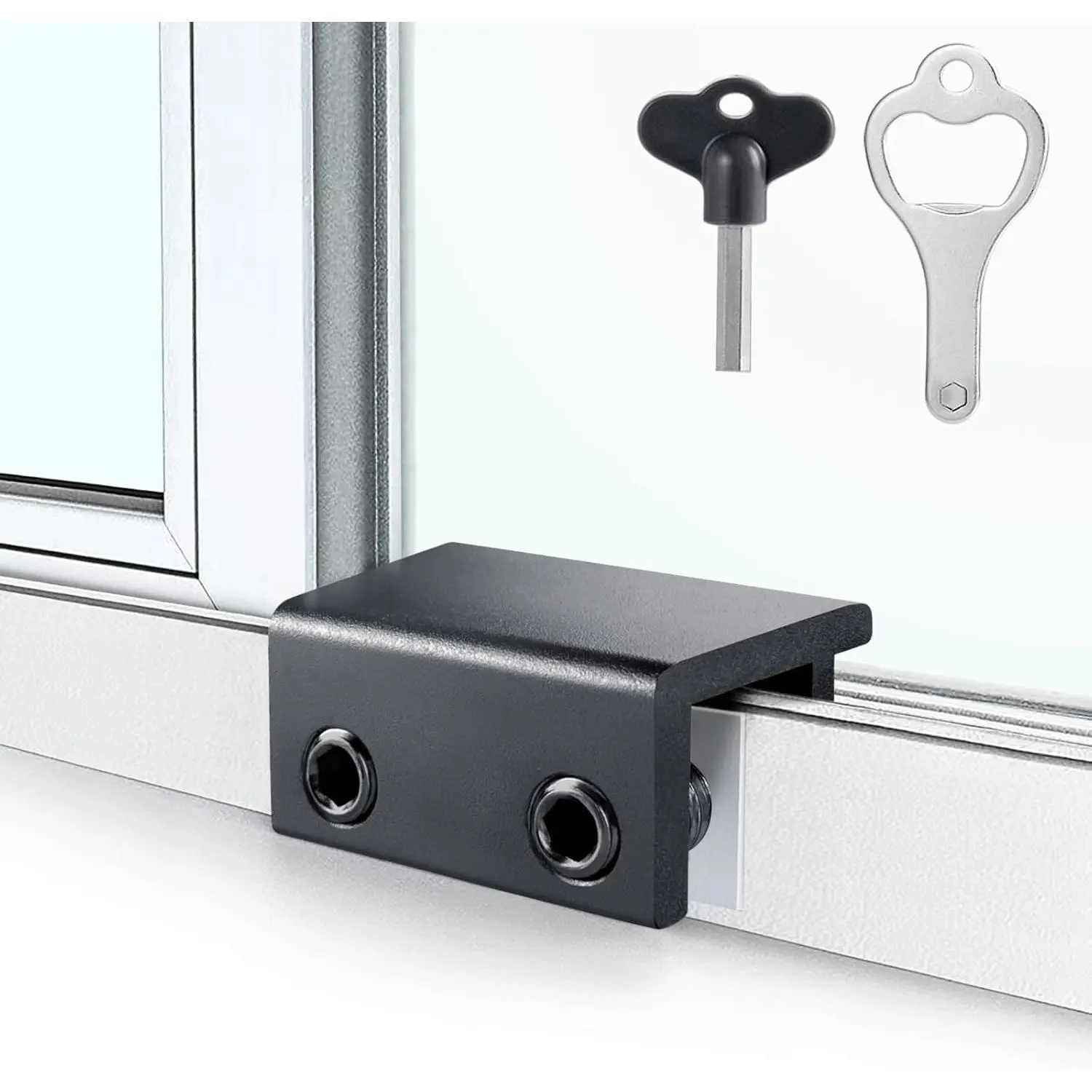 Window Locks,4 Pack Sliding Window Locks With Key for Vertical & Horizontal Sliding Windows Doors,Easv to Install,Adjustable Security Window Lock for Patio Bedroom Home and Office (Black)