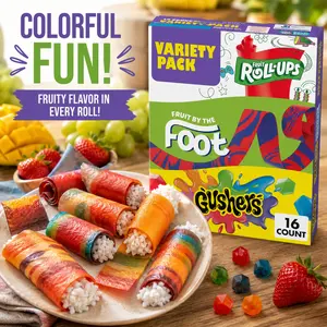 Mixed Fruit Flavor Chewy Snack Pack, Stretchy Fruit Strips Filled Snack Bites and Roll Style Candy Treats, Fun Lunchbox Snack Collection, 16 Pouches