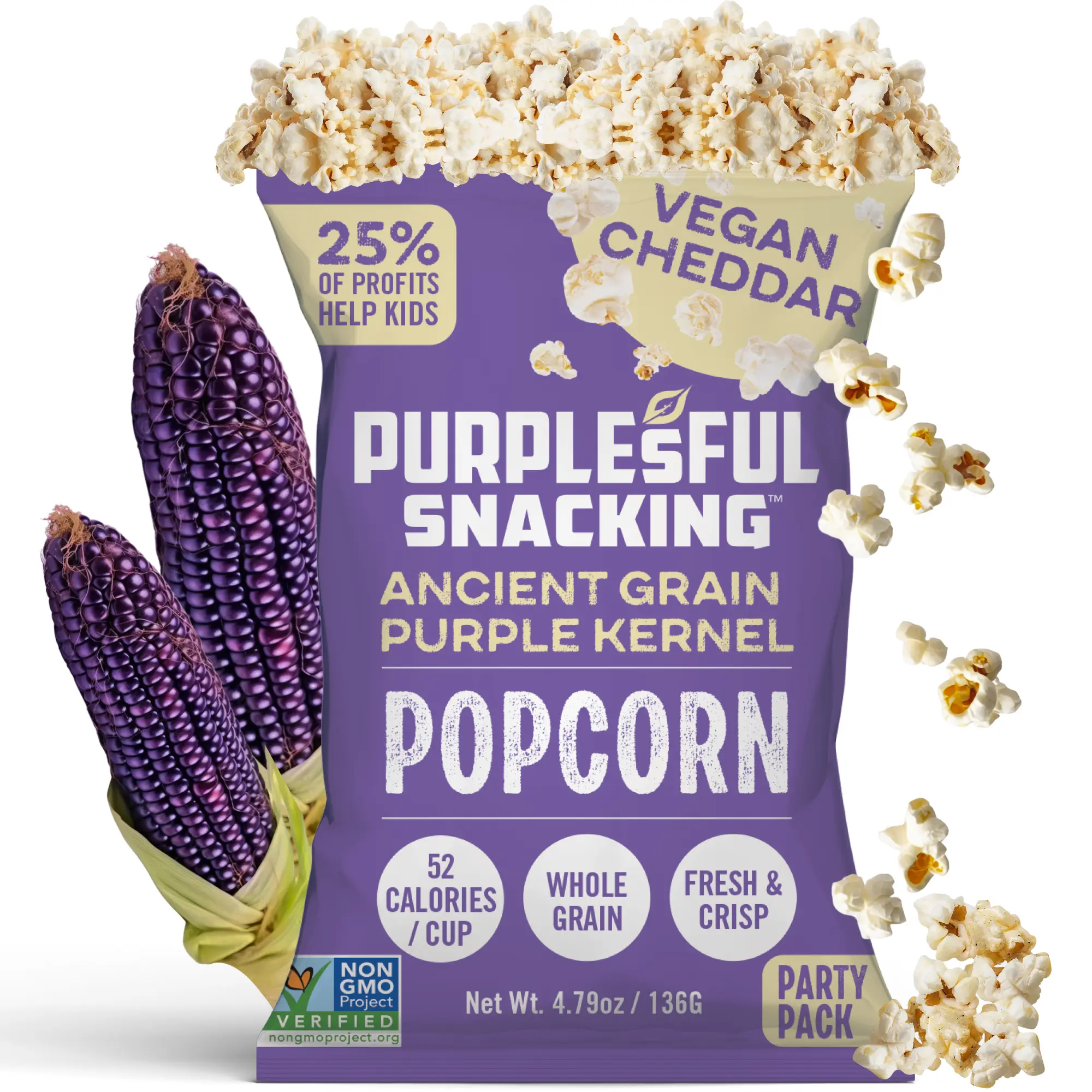 Purplesful Purple Corn Popcorn, Silkier, Creamier & Healthy Popcorn, Vegan-Friendly, Non-GMO, Flavorful Popped Corn Gourmet Snack, Vegan Cheddar, Big Bulk Pack - 4.8 Oz Per Pack (Pack of 9)