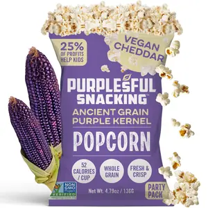 Purplesful Purple Corn Popcorn, Silkier, Creamier & Healthy Popcorn, Vegan-Friendly, Non-GMO, Flavorful Popped Corn Gourmet Snack, Vegan Cheddar, Big Bulk Pack - 4.8 Oz Per Pack (Pack of 9)