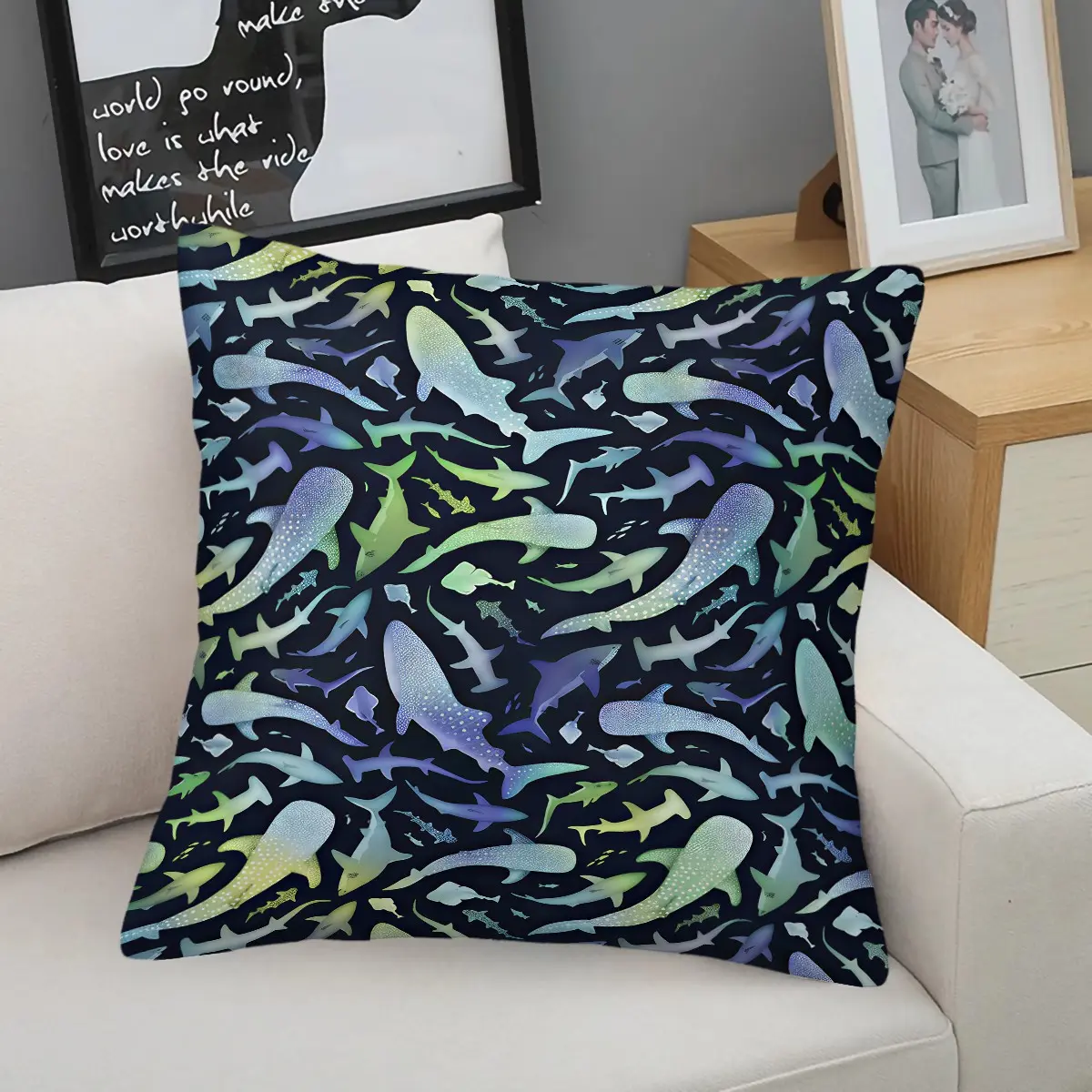 Gradient Ocean Whale Shark Throw Pillow,Deep Sea Accent Cushion,Featuring a Mesmerizing School of Whale Sharks in Gradient Ocean Hues,Vibrant & Decorative Accent Pillow,Perfect for Couch,Bed & Coastal Room Decor