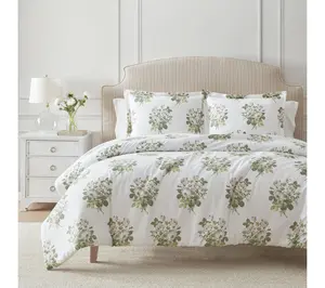 Martha Stewart Eloise Floral Grey Cotton Queen Duvet Set