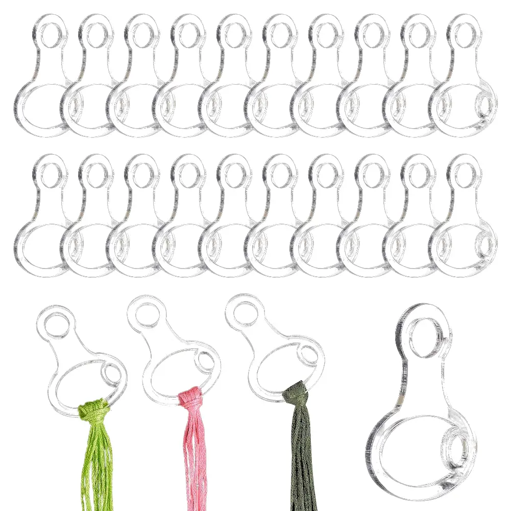 40Pcs Acrylic Transparent Cross Stitch Storage Holder with Iron Ring DIY Craft Embroidery Thread Holder Clear Winding Boards Floss Bobbins for Craft Storage
