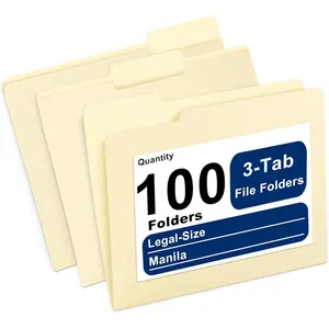 Manila File Folders 8.5x11 Letter Size 1/3 Cut Tabs 100 Per Box for School Office and Home Organization