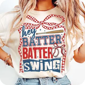 Retro baseball batter batter swing shirt, checkered baseball coquette tee, game day baseball top, baseball mom shirt Casual Daily Wear Tee For Her & Women, Apparel Made In The USA