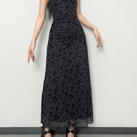 Women's Ditsy Floral Print Contrast Lace Cami Dress, Sleeveless Spaghetti Strap Backless Long Summer Dress with Adjustable Straps, Bohemian Summer Dress, Casual Chic Beach Holiday and Daily Wear Womenswear Boho Floral Dress, Boho Summer Dresses