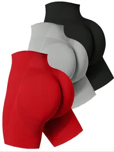 3 Piece Women's Casual Solid Color Yoga Shorts Set, Lightweight Workout Shorts, Stretchy Breathable Fitting Sporty Leggings for All Seasons, Ideal for Fitness and Exercise