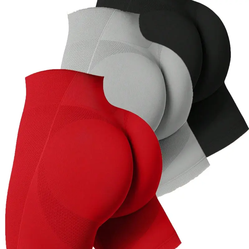 3 Piece Women's Casual Solid Color Yoga Shorts Set, Training Cycling Shorts, Breathable Sports Shorts, Activewear Shorts, Gym Yoga Shorts, Stretchy Breathable Fitting Sporty Leggings for All Seasons, Ideal for Fitness and Exercise, Workout Clothes Women