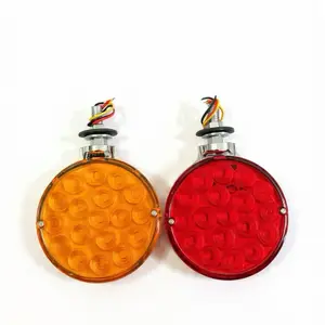 2 x 4-inch Round Double-Sided Red Amber Fender Lights with Bolt Mount, 48 LED Rear Stop Turn Signal Lights for Peterbilt Kenworth Freightliner Semi Trailer