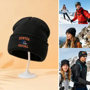 Knitted Hat with Denver Football Design, Graphic Hat, Casual Fashion Accessory, Adjustable Fit, Perfect Gift for All Seasons, Sports & Christmas
