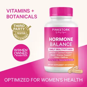 Pink Stork Hormone Balance Multivitamin - 18-in-1 Daily Vitamin with Adrenal and Cortisol Support - Mood, Stress, Energy Support - Perimenopause, PMS and Period Relief - Vitex + B-Complex + Saffron
