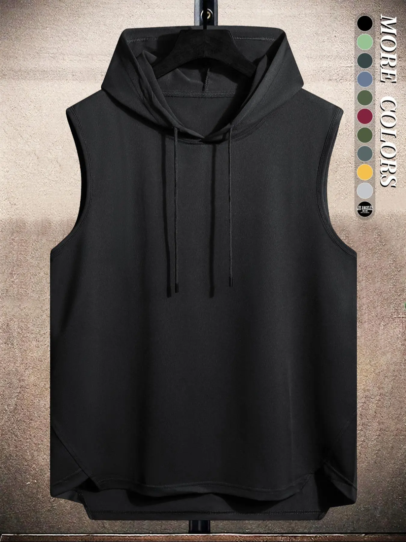 Men's Plain Drawstring High Low Hem Hooded Tank Top, Sleeveless Shirt, Regular Fit Casual Sleeveless Vest, Going Out Top, National Day Clothing, Sleeveless Clothes