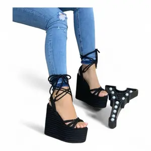 YRMODA Women's Classy Fashion Black Roman Platform High Heels - 15cm Wedge, Strappy Gladiator Sandals, Stylish Footwear