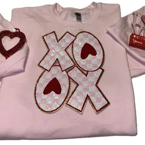 Valentine Xoxoxo Pink Sequins Iron On Patch - Chenille Patch Heatpress Instructions for Durable Garment Design