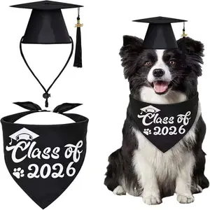 2 Pack Pet Graduation Cap and Scarf Set, Graduation Season Photo Prop, Dog Cat Birthday Party Decor Outfit, Graduation Costume for Small Medium Dogs and Cats