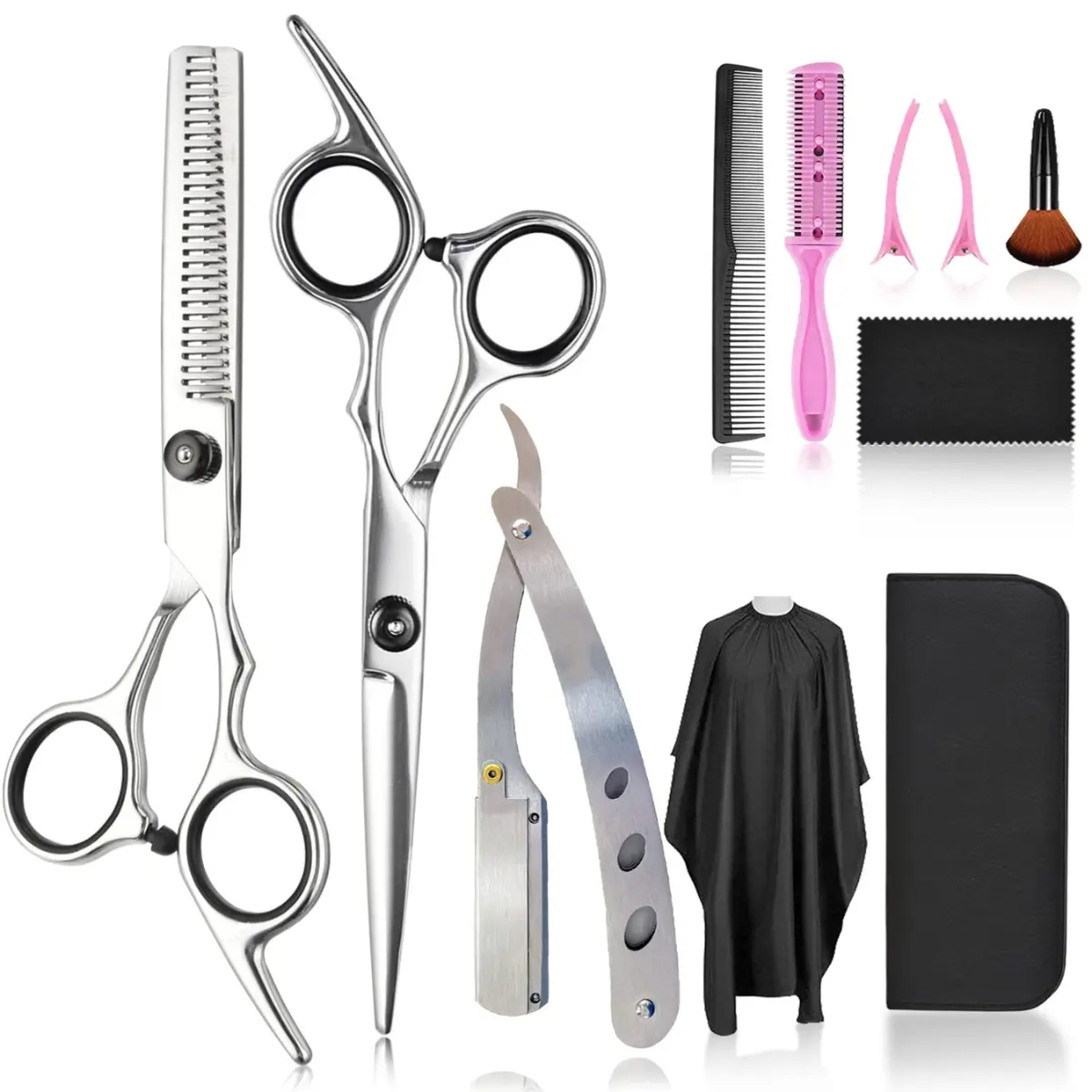 Professional Hair Cutting Kit, 11-Piece Durable Stainless Steel Haircare Set with Ergonomic Shears and Razor for Smooth, Precise Cuts, Handle, Salon, Hair Cutter, Hairdressing Tool Set, Trimming Tools Set
