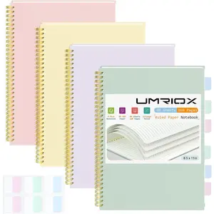 4 Lined Spiral Journal Notebook, 160 Pages 8.5" x 11" College Ruled Spiral Notebook with Sticky Tabs, Large Notebook for Work, Travel Journal, School