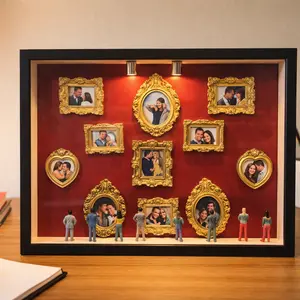 DIY Museum Photo Frame - DIY Shadow Box with 11*Mini Frames & 8* Figures,Mini LED lights - The Ultimate Personalized Gift for Parents, Couples, and Best Friends Home Decoration Wooden